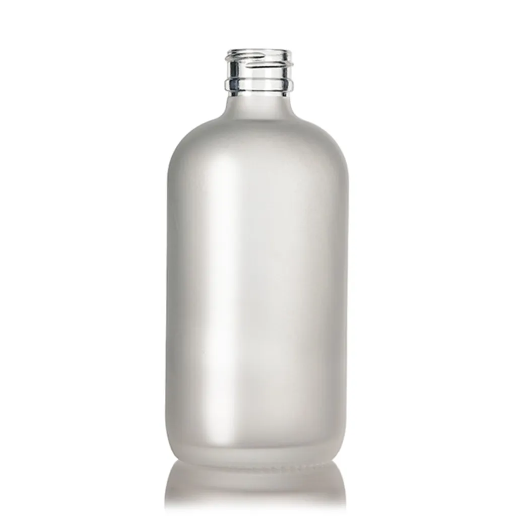 8 oz Frosted Glass Boston Round Bottle, 28-410 Neck