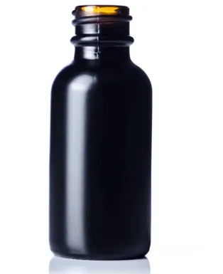 [XS-GLB-B02] 1 oz Black Amber Glass Boston Round Bottle, 20-410 Neck