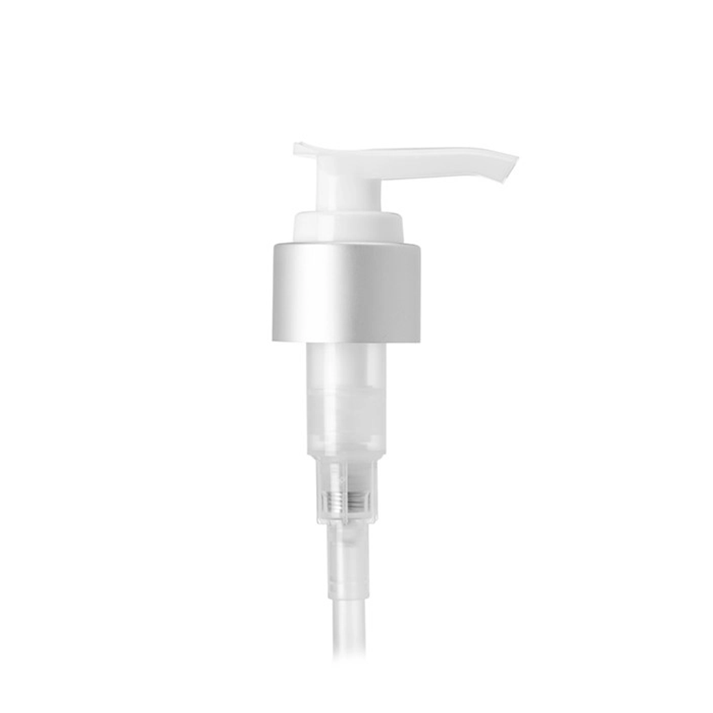 28-410 Matte Silver Lotion Pump Smooth Collar White Head 8" Tube