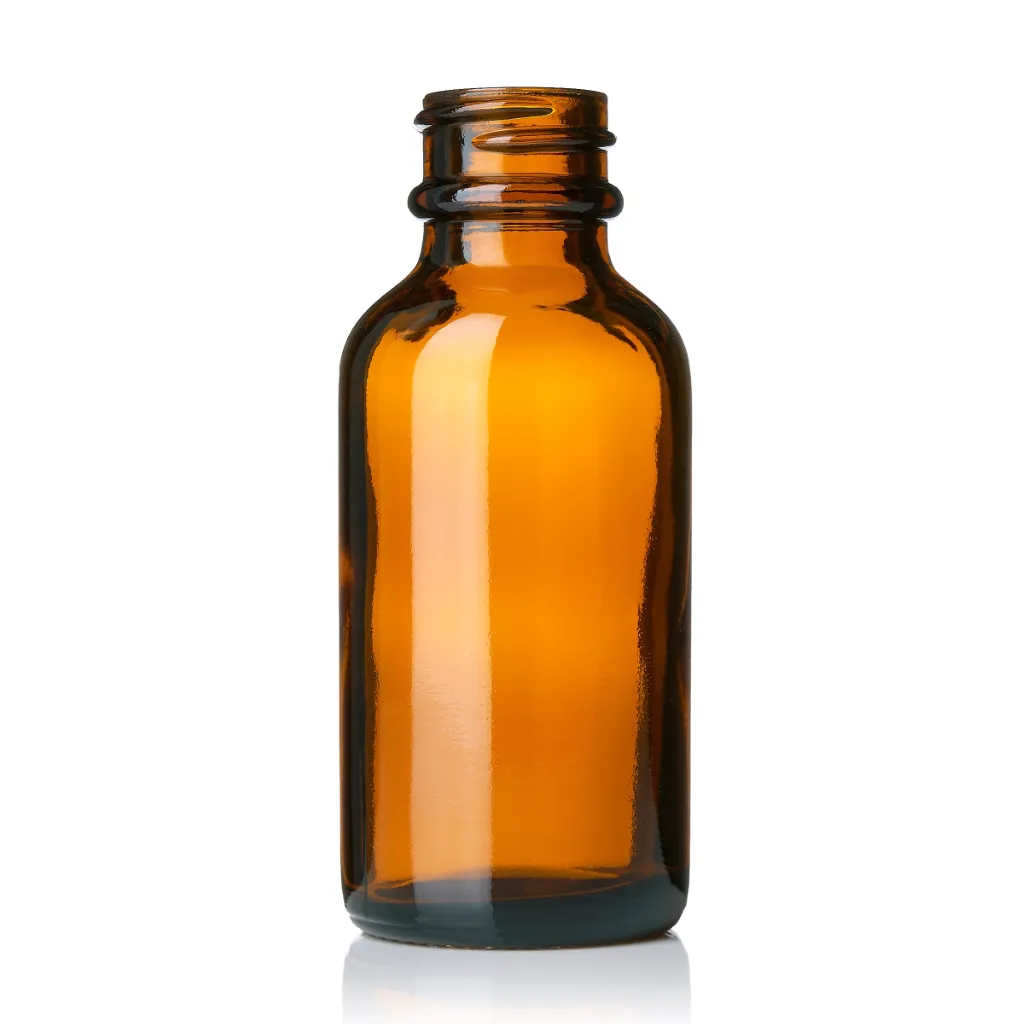 [XS-GLB-A02] 1 oz Amber Glass Boston Round Bottle, 20-410 Neck
