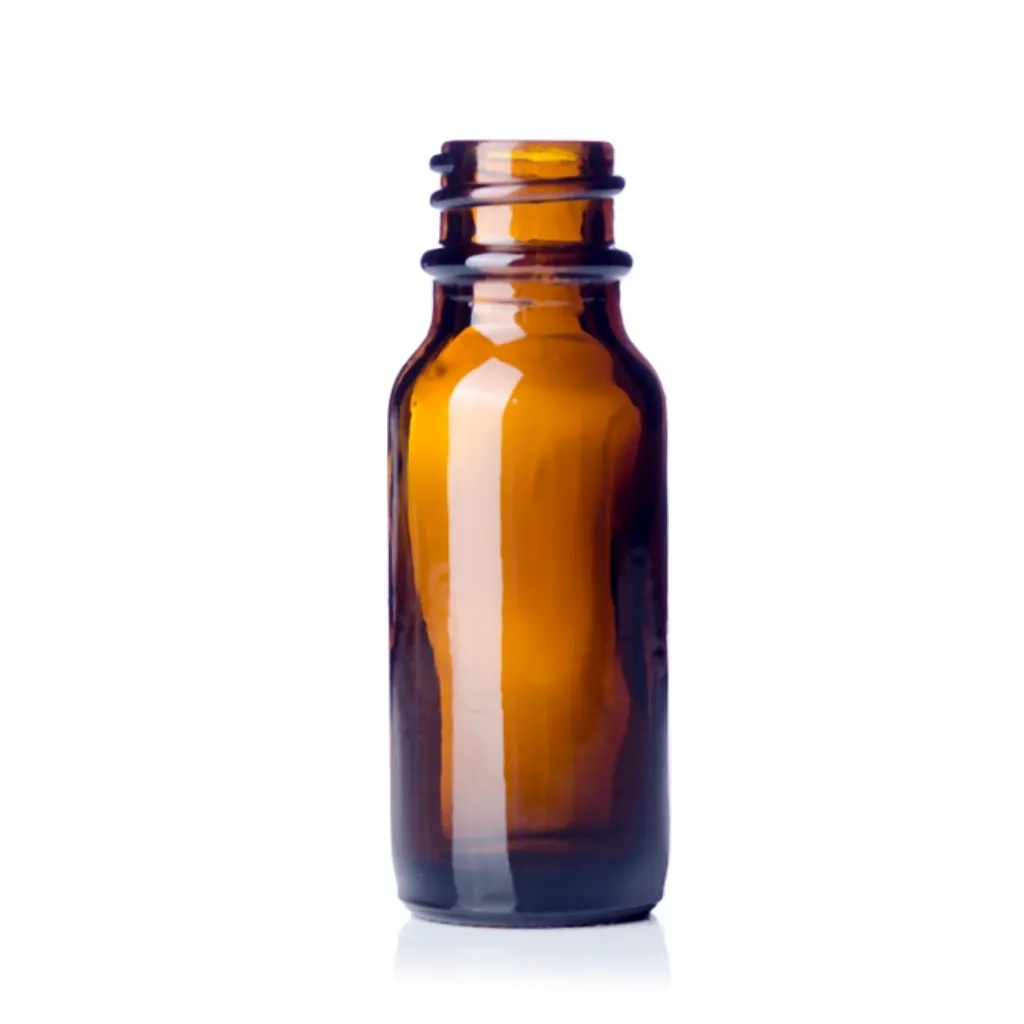 15 mL Amber Glass Boston Round Bottle, 18-400 Neck