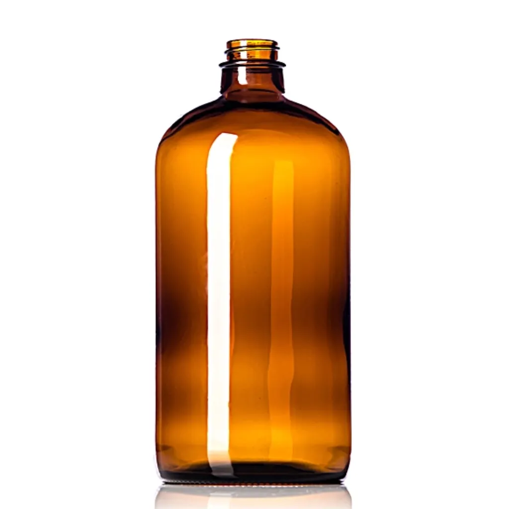 [XS-GLBF12] 32 oz Amber Glass Boston Round Bottle, 28-410 Neck 