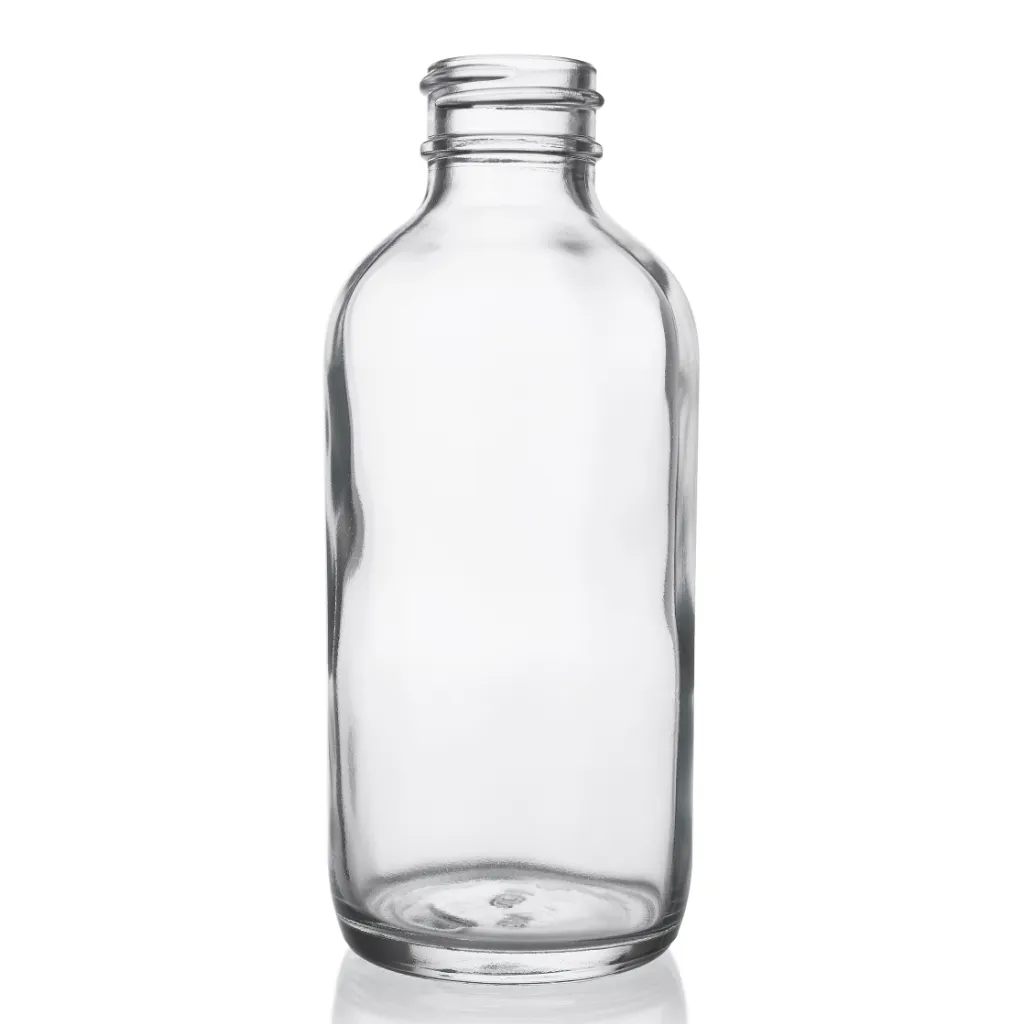 4 oz Clear Glass Boston Round Bottle, 24-410 Neck