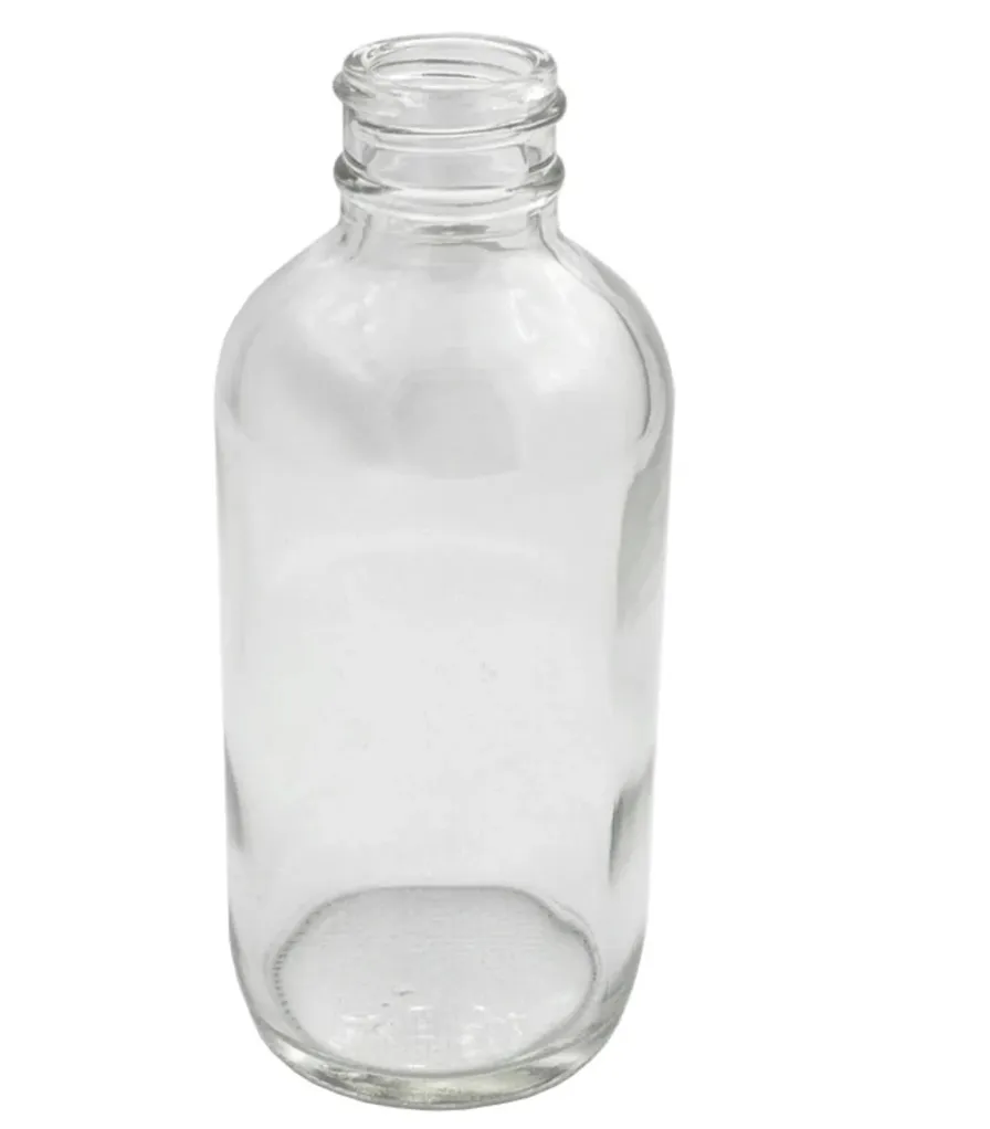 [XS-GLB-F09] 4 oz Clear Glass Boston Round Bottle, 24-410 Neck