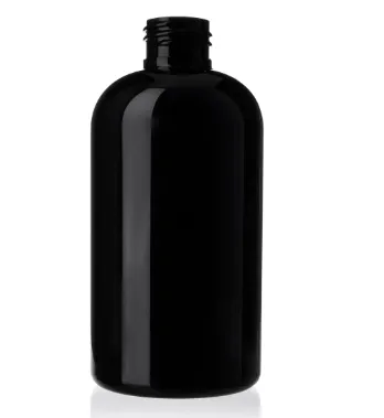 8 oz Black PET Boston Round Squat Bottle, 24-410
