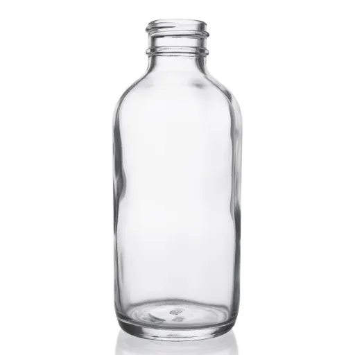 4 oz Clear Glass Boston Round Bottle, 24-410 Neck