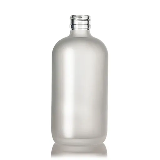 8 oz Frosted Glass Boston Round Bottle, 28-410 Neck