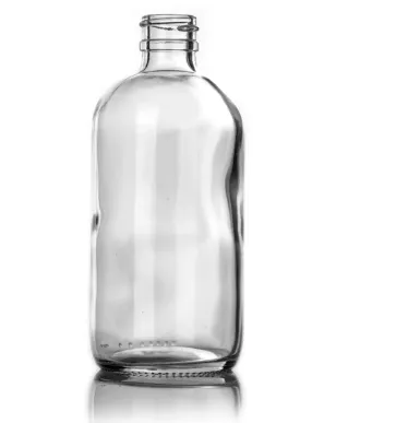 8 oz Clear Glass Boston Round Bottle, 24-410 Neck