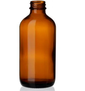 16 oz Amber Glass Boston Round Bottle, 28-410 Neck 